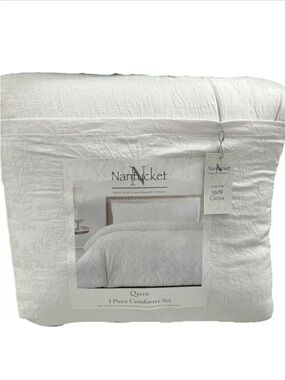 Nantucket Jacquard White Stone Washed Cotton Queen Comforter Set 90”x90”